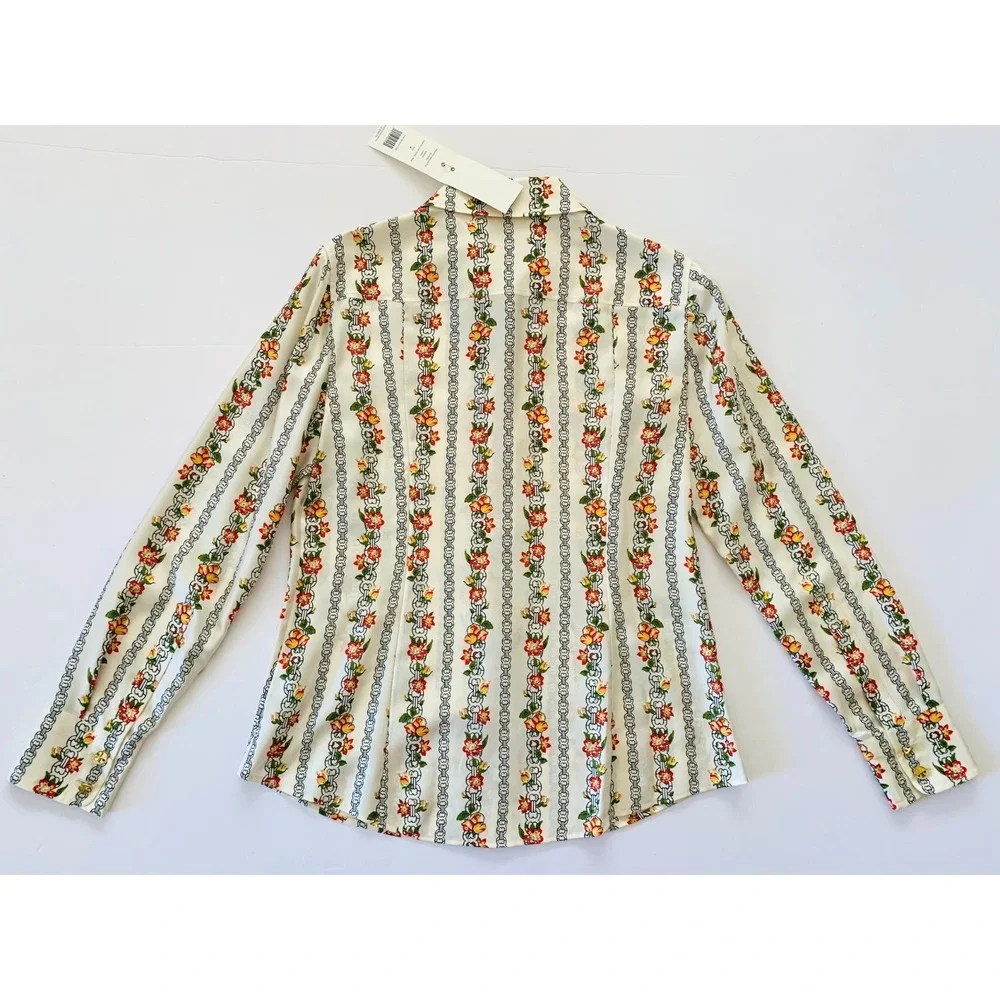 NWT Tory Burch Bridgette Silk Blouse Shirt Gemini Link Rose sz 4 $398 Floral Geo